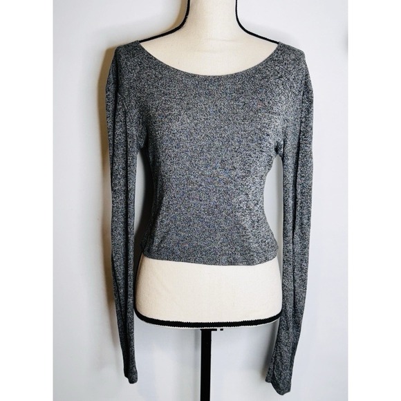 Brandy Melville Top Gray Cropped Long Sleeve Crew Neck - Picture 2 of 12